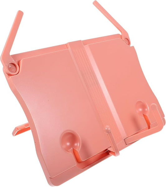 Portable Reading Rack Desktop Book Stand with Adjustable Angle, Pink Portable Book Holder for Home Study and School Use