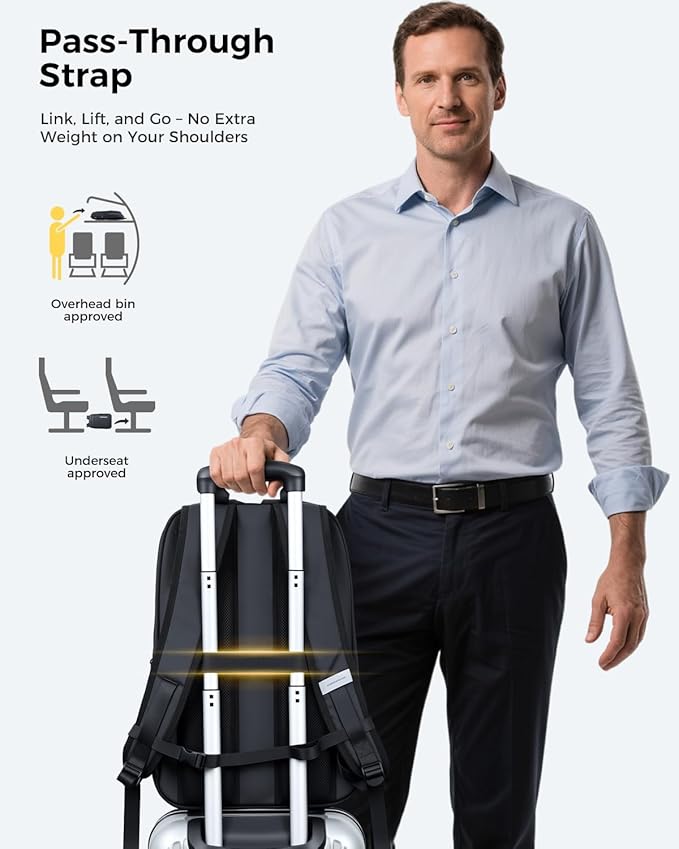 Slim Laptop Backpack for Men, 15.6 Inch Business Travel Backpack with USB Charging Port, 1.5Lbs Lightweight Work Computer Bag, 600D Waterproof Durable Backpack, Black