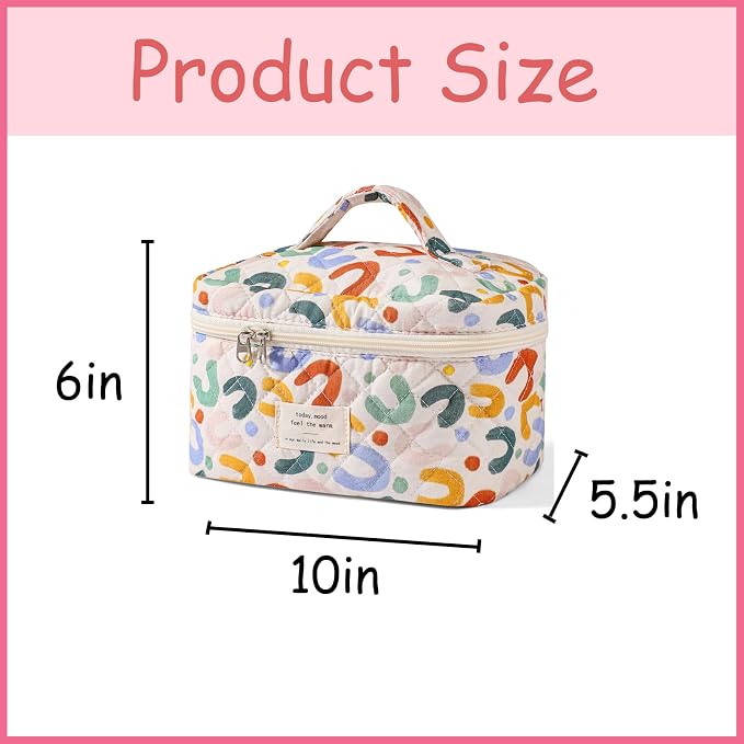 uekeboag Large Travel Quilted Makeup Bag for Women | Soft Floral Cotton Cosmetic Bag, Foldable Coquette Aesthetic Toiletry Organizer