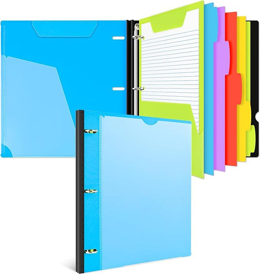 INFUN All-in-one Telescoping Binder Notebook, Refillable 3 Ring Notebook Binder with 1 plastic movable pocket folder,5 plastic subject dividers and graph paper and college ruled paper - Blue
