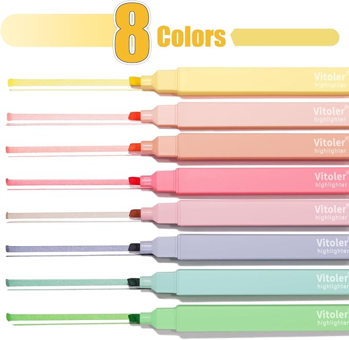 Piochoo Highlighters,8Pcs,Pastel Chisel Tip Bible Highlighter No Bleed | Highlighters Assorted Colors,Soft Tip,Fast Dry,for Highlighting,Underlining Bible Journaling,Back to School Supplies