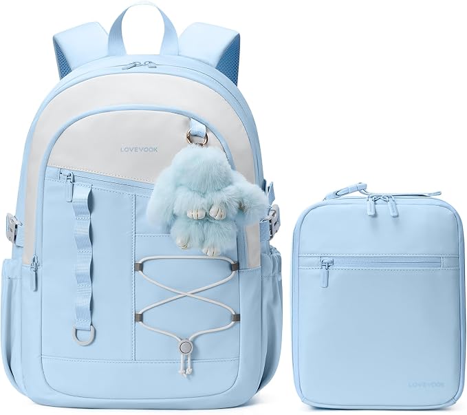 LOVEVOOK School Backpack for Girls, Large Capacity 16 Laptop Backpack with Insulated Lunch Box & Tumbler Pockets, Multi-Compartment Bookbag, Water-Resistant Travel Backpack, Ice Blue