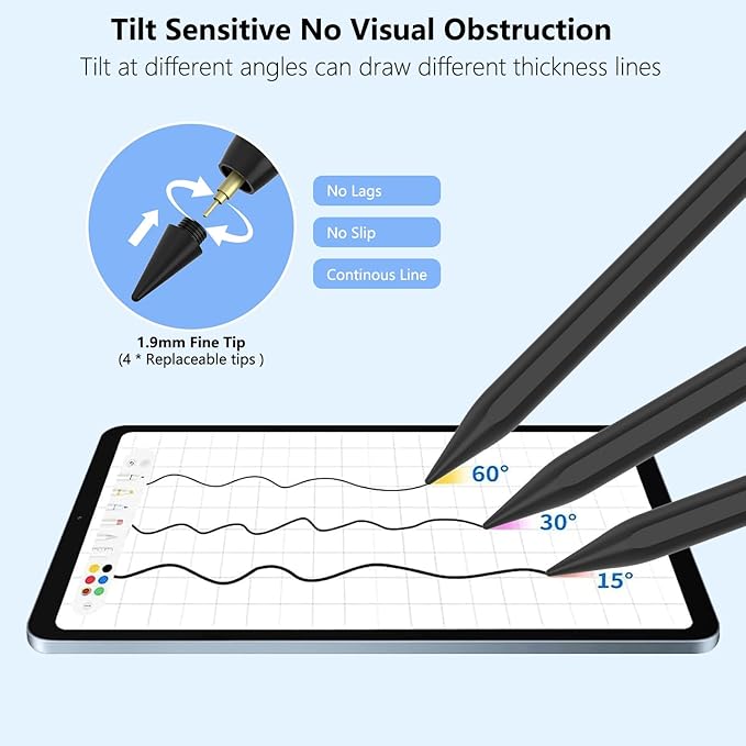 Stylus Pen for iPad 2018-2025 with Palm Rejection, Active Pencil for iPad 10th/9th/8th/7th/6th Generation, for iPad Pro 11/12.9 inch, for iPad Air 5th/4th/3th Gen, for iPad Mini 6th/5th Gen (Black)