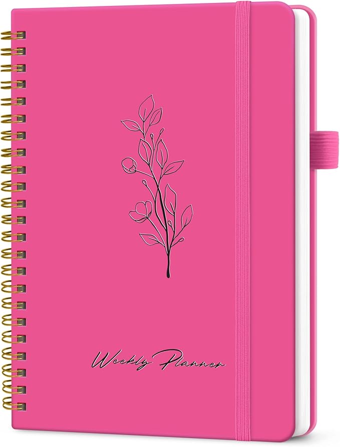 Taja Undated Weekly Planner, Weekly To Do List Notebook with Goal & Habit Tracker Organizer, A5 Weekly Planner Notebook with Spiral Binding, 6.1" x 8.2" - Berry Pink