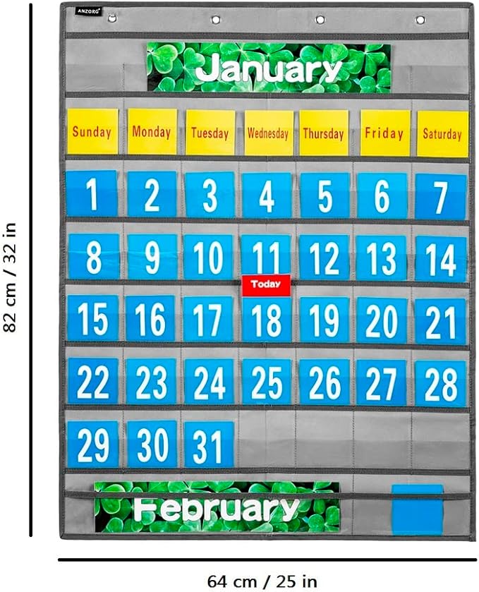Monthly Calendar Pocket Chart School Calendar Kit for Classroom Scholastic Classroom Learning Resources (Grey)