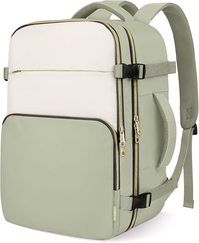 ZOMFELT Travel Backpack for Women Men, 18 x 14 x 8 inch Carry on Backpack | 17.3 inch Laptop Backpack Flight Approved, Personal Item Travel Bag Casual Daypack for Weekender Business Trip, Green