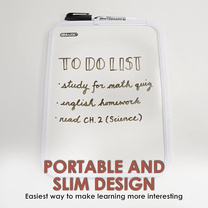 BAZIC Products Dry Erase Lap Board & Marker, 8.5x11 Inch Whiteboards Small Portable for Teacher Memo Drawing, 1-Pack