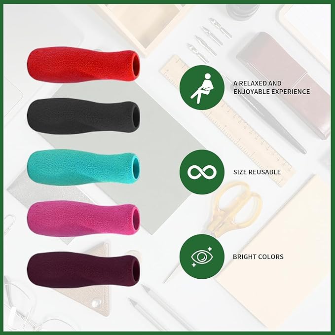 6Pcs Colorful Special Supplies Foam Pencil Grips Soft Foam for Adults, Open Slip Insert Pen Paint Brush Holder Ergonomic Right Left-Handed Use for Handwriting, Drawing, Counter Pens