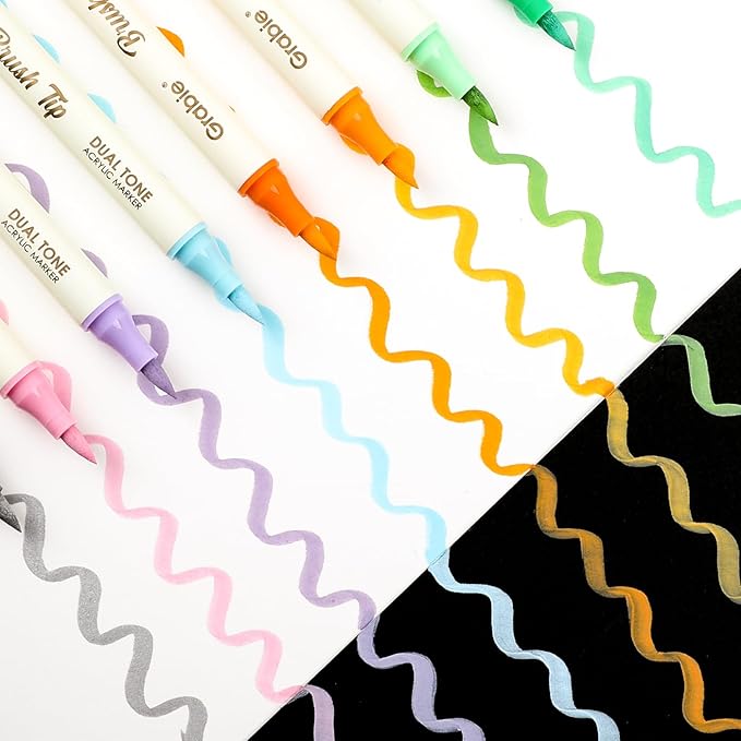 Grabie 72 Colors Acrylic Paint Markers, 36 Pack Dual Tip Soft Brush Acrylic Markers, Water-Based Paint Pens for Paper, Rock Painting, Wood, Canvas, Glass, Fabric, DIY Craft Art Supplies for All Ages