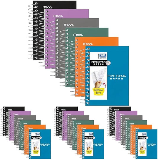 Five Star Spiral Notebook,College Ruled Paper,Fat Lil' Pocket Notebooks,3-1/2" x 5-1/2",200 Sheets,Assorted Colors (38027),6 Count (Pack of 4)