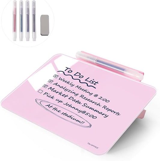 Small Desktop Glass Dry-Erase Whiteboard - 8 X 6 Inches Tabletop Easel Whiteboard with Stand, Desk Board Buddy for Artist, Teacher and Student