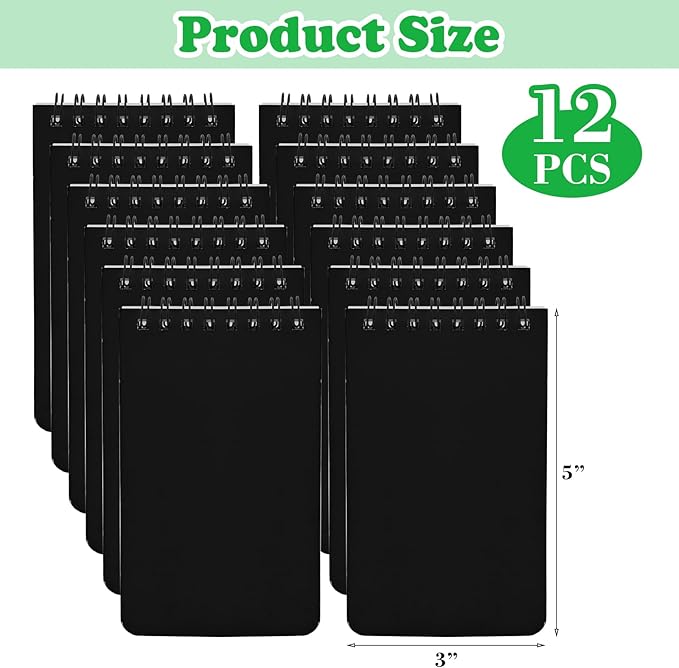 12 Pack mini Spiral Steno Pads,3x5 Inch Small Notepads,Small Pocket Notebooks, College Ruled Lined Note Pads For Kids Adults Outdoor,Home,School,Office,75 Sheets/150 Pages (Black)