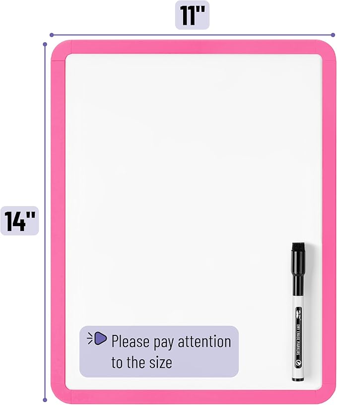 Mr. Pen- Dry Erase Board, 14” x 11” with a Black Dry Erase Marker, Light Coral Frame, Small Mini White Board for Students, Fridge, Wall, Locker, Includes Double Sided Tapes