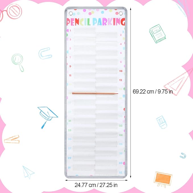Sabary Pencil Parking Pocket for Classroom,Hanging Pencil Holder Wall Organization Numbered pencils Dispenser with Magnetic Strip Grommets for Back to School Student Essentials(Colorful Dots)