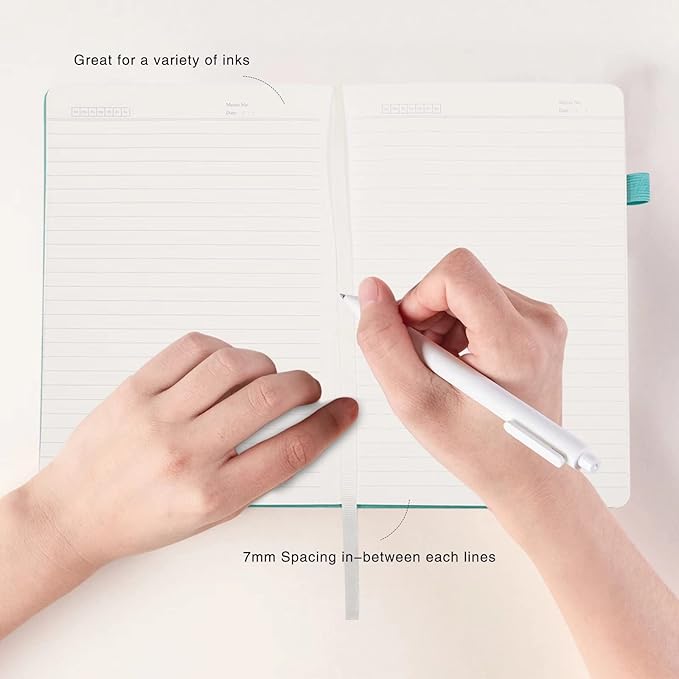 Lined Journal Notebooks with Pen Loop, Hardcover Notebook Journal for Work, 100Gsm Premium Thick Paper with Inner Pocket, Medium 5.7"x8.4", （Cyan, Ruled）