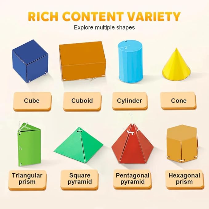 Pull String 3D Geometry Learning Book - Fun Volume & Surface Area Formula Teaching Tool with Braided Rope Design (9-Model Version)