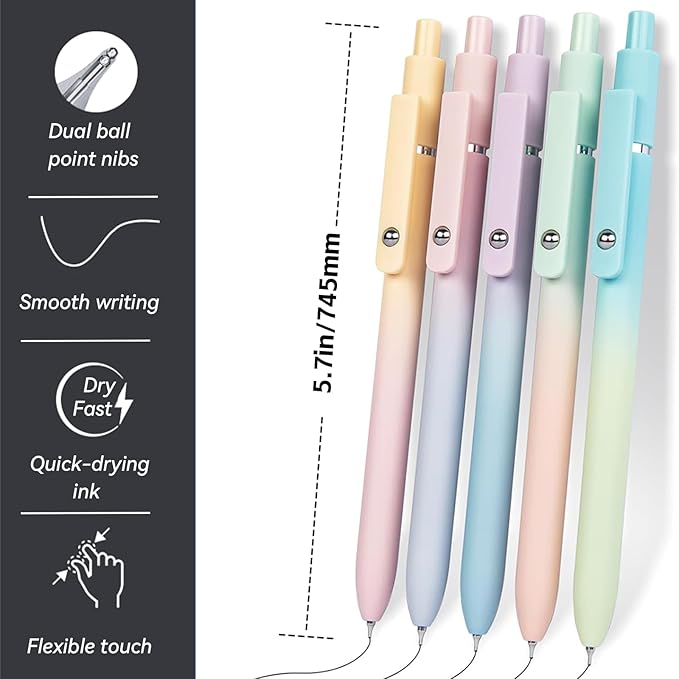 ACEES Gel Pens, 5Pcs 0.7mm Fine Point Black Ink Pens With Smooth Writing,Office Desk Accessories,Quick Dry Pens For Journaling,Ballpoint Writing Supplies, Gift for Women Men (Gradient)
