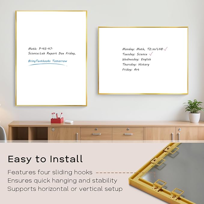 Large White Board for Wall, 48'' x 36'' Big Magnetic Dry Erase Whiteboard with Gold Aluminum Frame, Hanging Writing Board for Home, Office, School