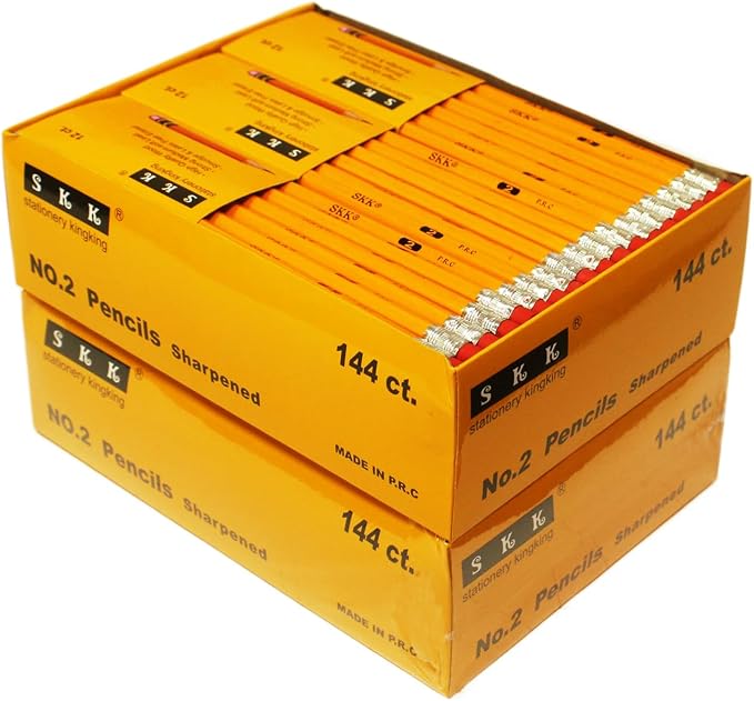 SKKSTATIONERY 288 Count Pre-sharpened #2 Pencils with Erasers – Bulk HB Lead Pencil for Classroom, Home & Office, 2 Packs of 144 – Back to School No.2 Pencils