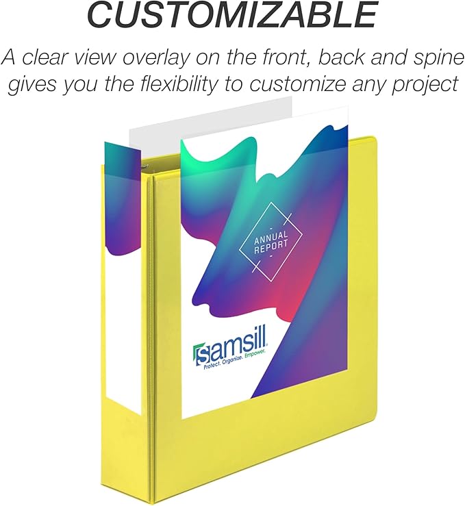 Samsill 2 Inch 3 Ring Binders, Economy Round Ring, Clear View Cover, 425 Sheet Capacity - for School, Home, Office - Yellow, 12 Pack