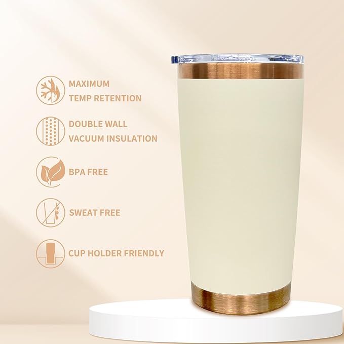 20 oz Tumbler Bulk 4 Pack Stainless Steel Tumbler with Lid and Straw, Double Wall Vacuum Insulated Travel Coffee Mug for Laser Engrave, Powder Coated Cup for Hot and Cold Drinks (Cream,4 pack)
