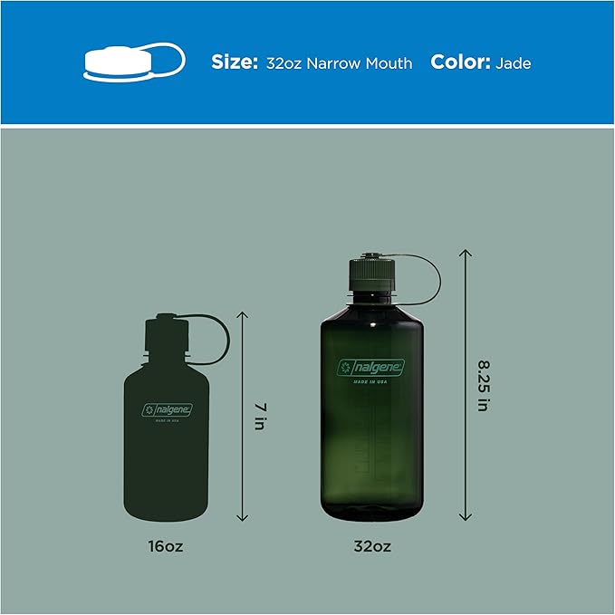 Nalgene 32 oz Narrow Mouth Water Bottle | BPA-Free, Durable & Leak Proof, Lightweight Bottle for Hiking, Gym & Travel, Jade