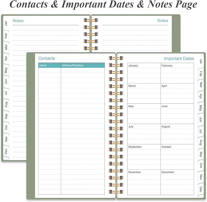 2026-2027 Monthly Planner - January 2026 - June 2027, Two Pages Per Month, 18 Monthly Calendar/Planner with Tabs, Strong Twin-Wire Binding, Inner Pocket, 3.75" x 6.5", Green