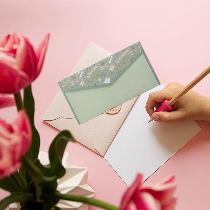 SECFOU 90pcs Lined Writing Paper and Envelope Set with Floral Design, Mint Green Thin Letter Sheets for Letter Writing and Invitations, Japanese Style Stationery for Office and School Use