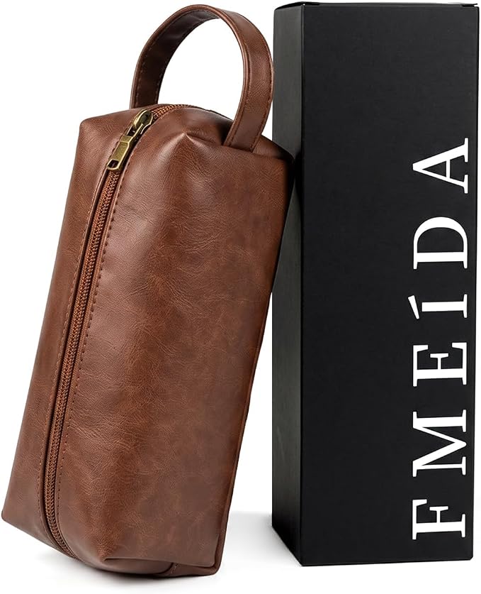 Fmeida Vegan Leather Pencil Case Pouch, Office Supplies Gift for Men Women | Gift Box, Inner pocket, Carry handle, Water-resistant, for Coworkers Writers Teachers Designers