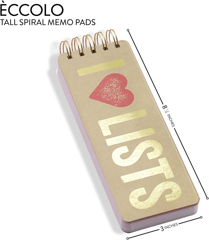 Eccolo Tall Spiral Memo Pad 300 Pages 150 Sheets List Notepad for Office