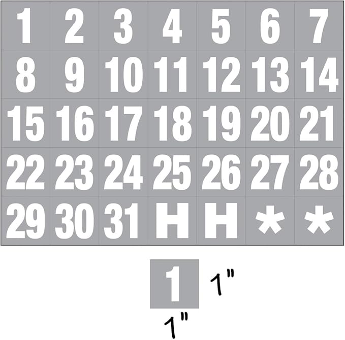 Magna Visual Calendar Dates 1" x 1" White on Gray Magnets