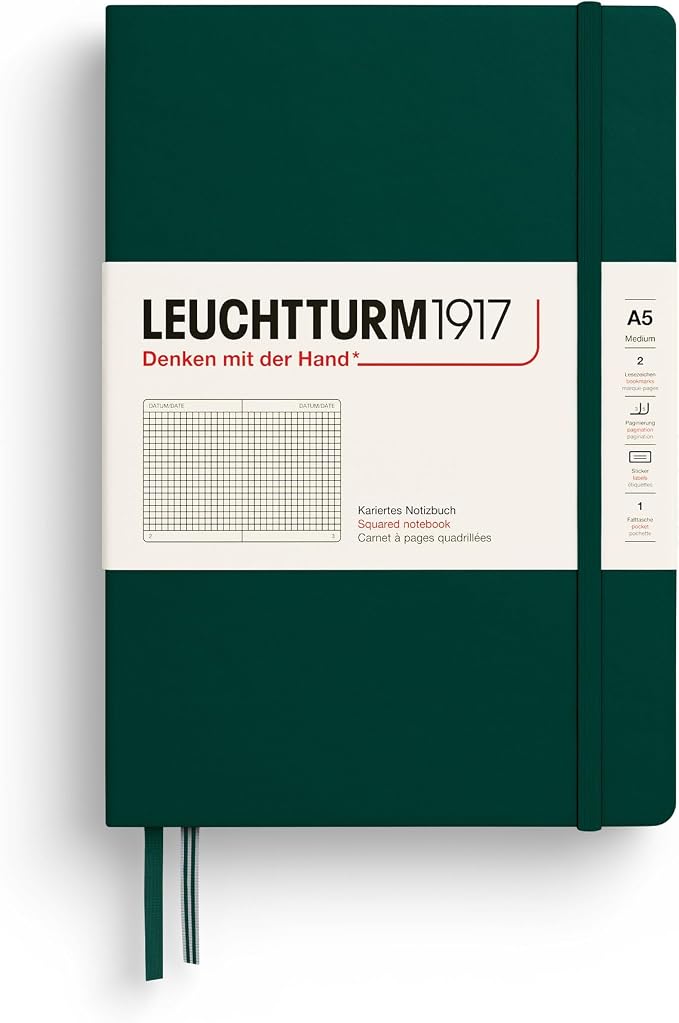 LEUCHTTURM1917 - Notebook Hardcover Medium A5-251 Numbered Pages for Writing and Journaling (Forest Green, Squared)