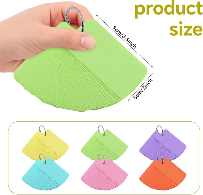 300 Pcs Index Cards with Ring, 2" x 3.5" Green Blank Flashcards for Studying, Vocabulary, Memos, Bookmark,Greetings (Green)