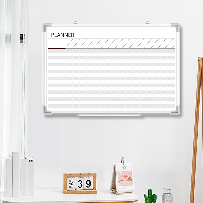 Lincia Aluminum Frame Dry Erase Board with Lines, Double Sided Wall-Mounted Whiteboard for Scheduling, to Do Lists & Weekly Planning, Reusable Calendar for Home & Work(Make Ready Board,36"x24")
