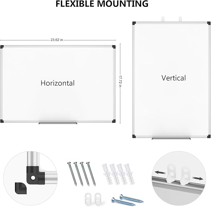 XBoard Magnetic Dry Erase Whiteboard 24 x 18 Inch, Double Sided White Board for Wall with Marker Tray | Silver Aluminum Frame Presentation Board for Home Office Classroom