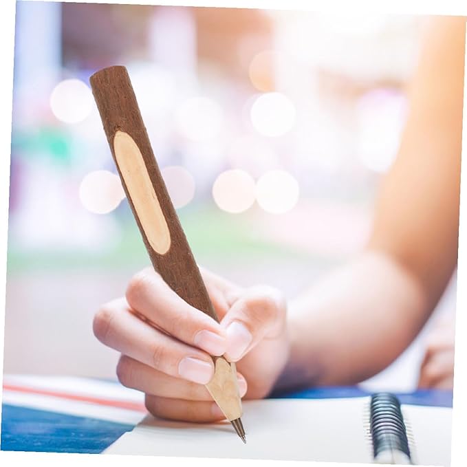 NUOBESTY Wooden Ballpoint Pens 17cm Small Biodegradable Tree Bark Writing Pens 10pcs Lightweight Comfortable Grip for Home Office Use