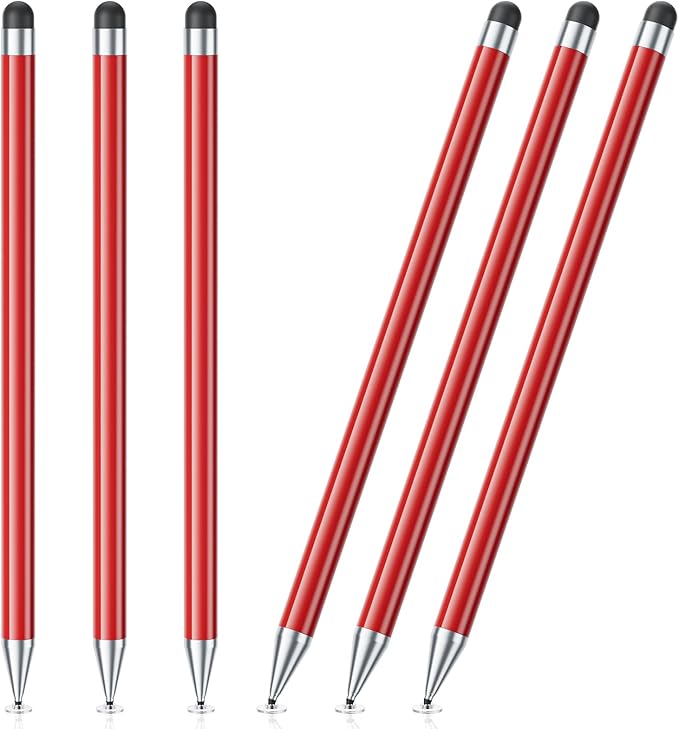Stylus Pen for Touchscreen, 6 PCS Stylus 2-in-1 High Precision and Sensitivity, Suitable for iPad/iPhone/Samsung/Android Smartphone and Tablets, Compatible with Capacitive Touch Screen (Red)