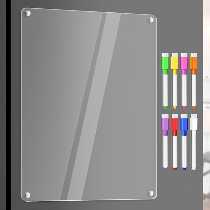 Acrylic Dry Erase Board Whiteboard for Fridge Meal Planner Menu Board for Kitchen Grocery to do List Shopping List Family Dinner Refrigerator Chore Chart Chore Board Clear Planning Board
