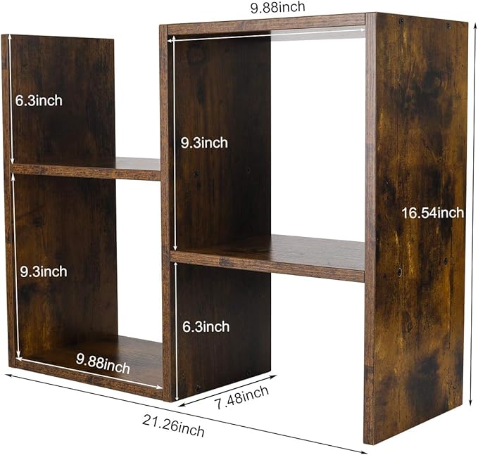 PAG Desktop Shelf Freestanding Wooden Small Bookshelf Desk Supplies Organizers and Accessories Storage Display Rack Office Dorm Decor for Women, Antique Brown