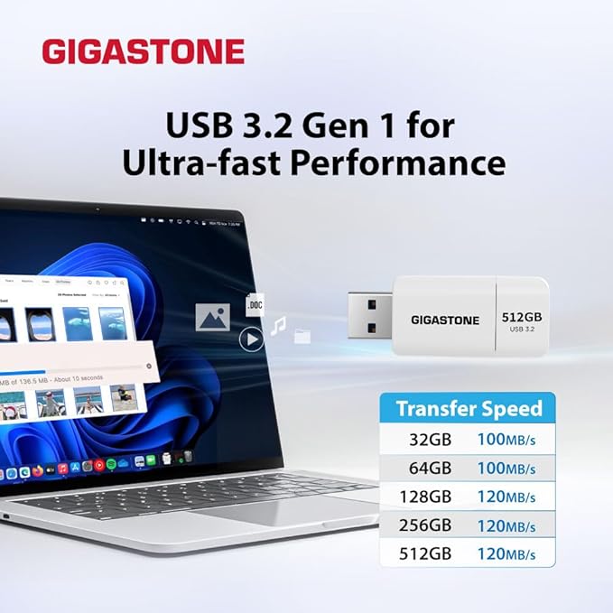 GIGASTONE 512GB Flash Drive, Z60 USB 3.2 Gen 1, 120MB/s Ultra Fast, Retractable Capless Slider Design, Data Storage, Backup for PC/Mac/TV/Car Audio, USB 2.0/3.0/3.1 Compatible