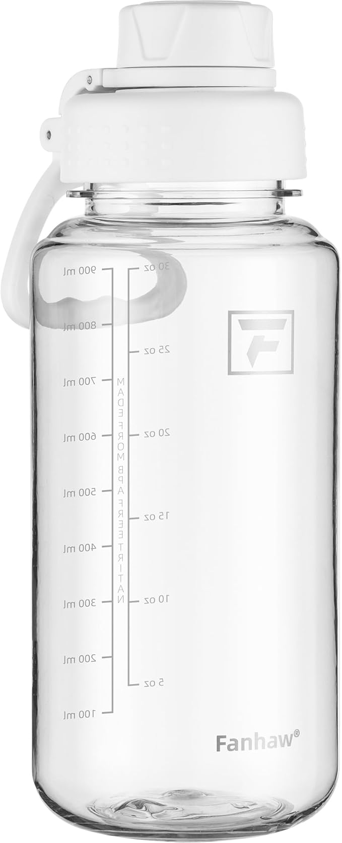 Fanhaw 32 oz Clear BPA-Free Tritan Water Bottle with Fast-Flow Spout Lid, Leakproof Wide-Mouth Reusable Bottle for Gym, School & Office (Clear&White)