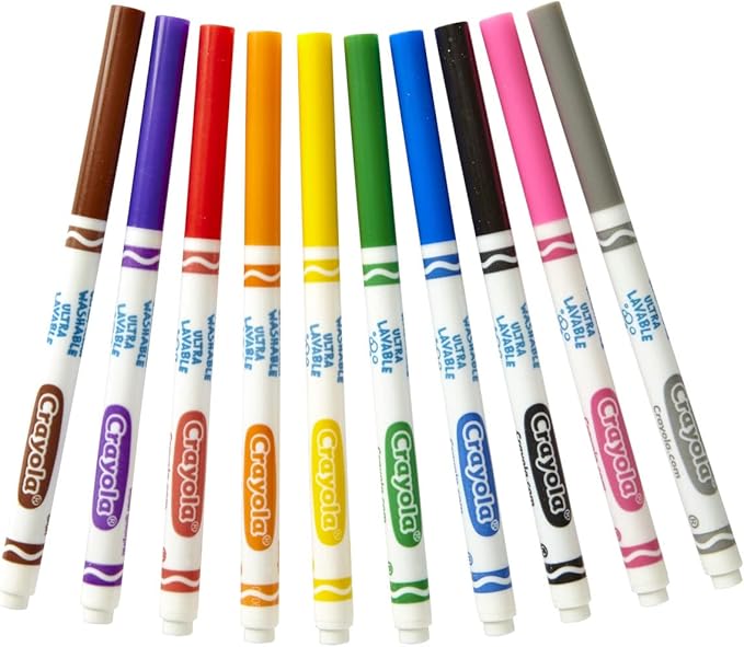 Crayola Ultra Clean Washable Markers - 12 Pack (10ct), Bulk Fine Line Markers for Classrooms, Kids, Nontoxic