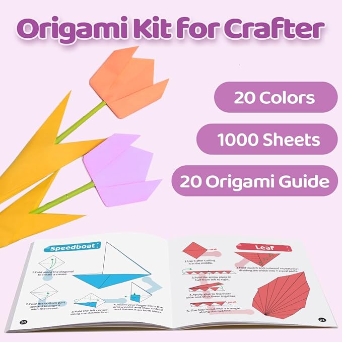 EPPINGWIN 1000 Sheets Origami Paper, 20 Colors Colored Paper, 6"×6" Square Paper for Crafts, Origami Kit with Craft Guide