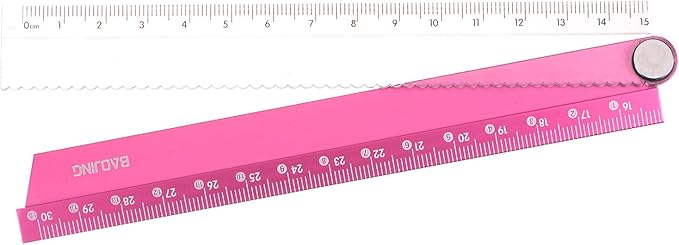 HARFINGTON Folding Straight Ruler 30cm Metric Aluminum Alloy Ruler with Angle Line & Wave Edge Geometric Measuring Tool for Children Architects Study Classroom Office, Red