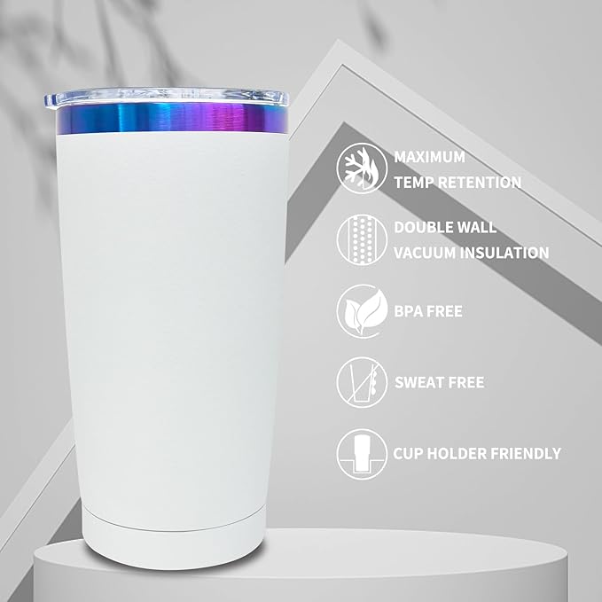 20 oz Tumbler Bulk 8 Pack Stainless Steel Tumblers with Lids and Straws, Double Wall Vacuum Insulated Travel Coffee Mug for Laser Engrave, Powder Coated Cups for Hot and Cold Drinks (White,8 pack)
