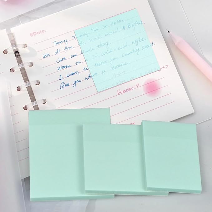 3 Pack Waterproof Sticky Notes, Transparent Sticky Notes, Glitter Sticky Notes Sets,3 Sizes: 2x2.99In,2.99x2.99In, 2.99x3.97 in for Home School Office (3, Green)