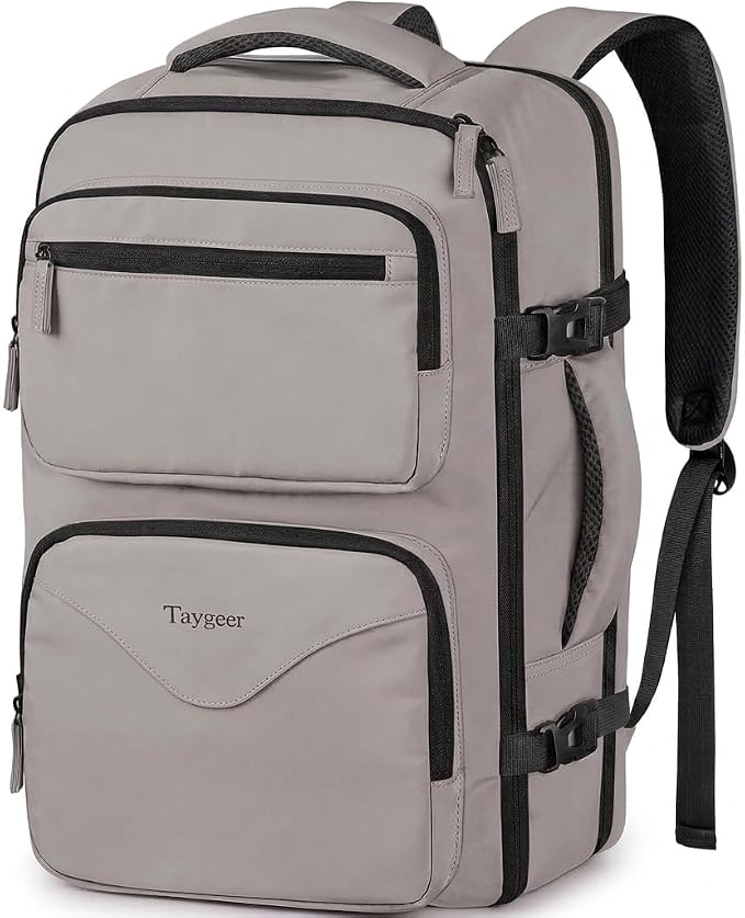 Taygeer Travel Backpack with Shoe Pouch, TSA Approved Personal Item Bag | Carry on Backpack with Water Bottle Pocket, Casual Daypack Fits 15.6'' Laptop, Travel Gifts for Gym Business Work, Brown