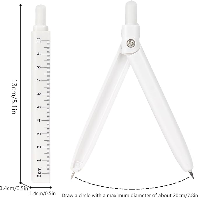 LABANCA 8 Pcs Compass Set with Protractor Rulers Pencil for Math Geometry (07734 White)