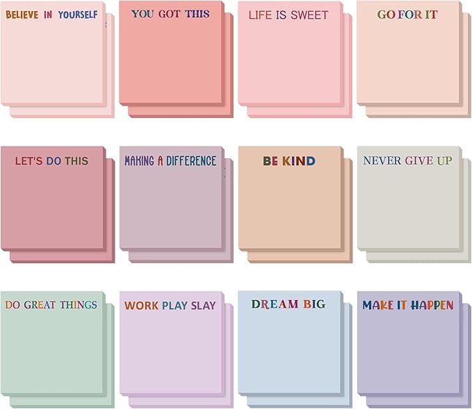 Yinder 24 Pcs Inspirational Sticky Notes Cute Motivational Sticky Notes Pad End of Year Employee Appreciation Gifts Bulk for Teacher Nurse Coworkers Office Supplies 3 x 3'' (Inspirational,Aesthetics)