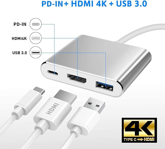 Battony USB C to HDTV Adapter USB Type C Adapter Multiport AV Converter with 4K HDTV Output C Port & 3.0 Fasting Charging Port Compatible for MacBook Pro MacBook Air 2019/2018 iPad Pro 2019
